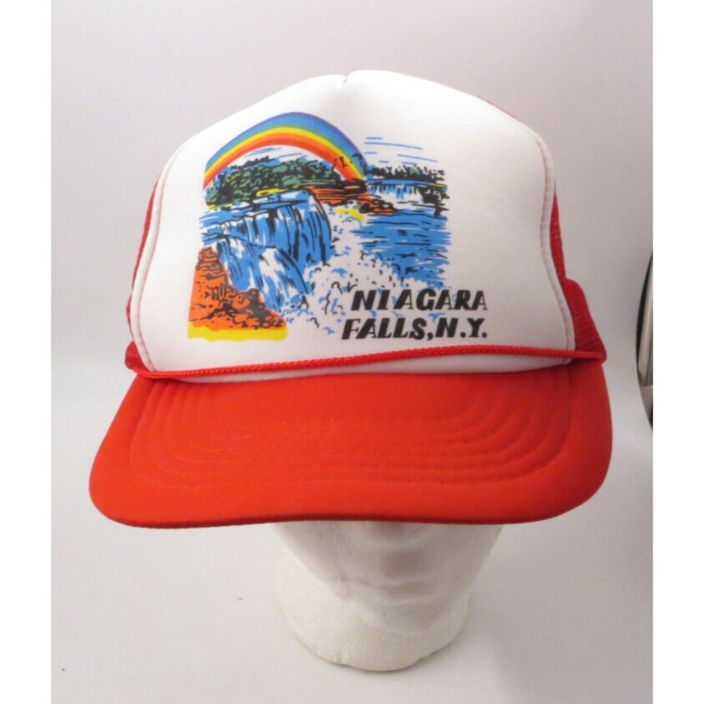 Vtg Foam Front Mesh Back Niagara Falls New York Souvenir Hat Cat Red Snapback